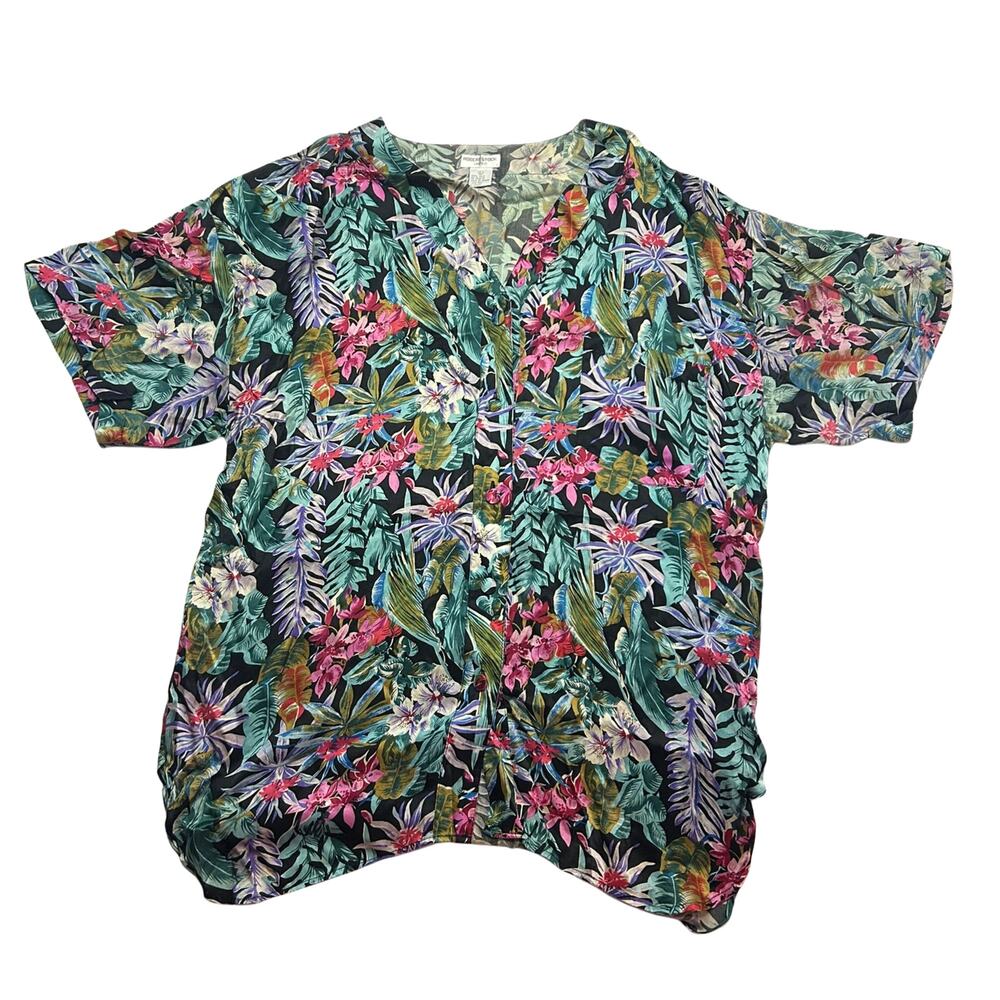 Robert Stock Limited L Vintage 90s 100% Silk Tropical Floral Button Up Blouse